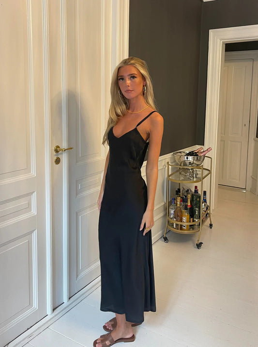 Minnie satin maxi dress in Black
