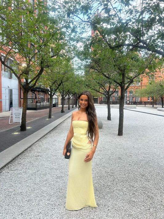 Peach Fizz strapless maxi in Lemon