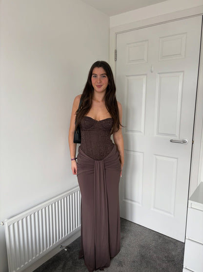Kiss The Girl Strapless maxi dress in Chocolate