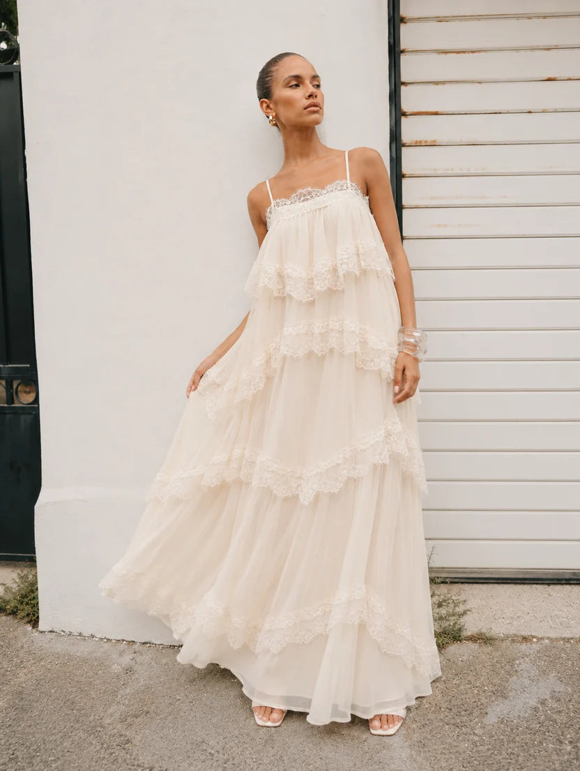 Joyce Lace Tiered maxi dress