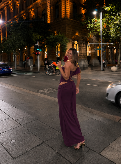 Peach Fizz strapless maxi dress in Dark Cherry