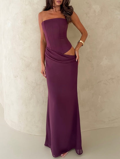 Peach Fizz strapless maxi dress in Dark Cherry