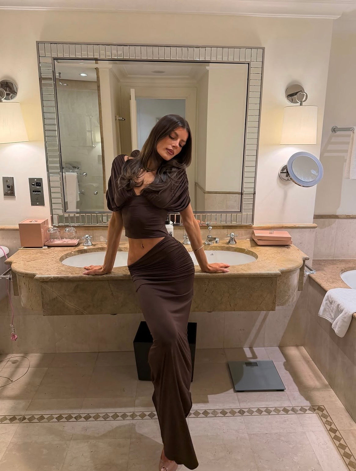 I'm Your Girl Off Shoulder Maxi Dress in Chocolate