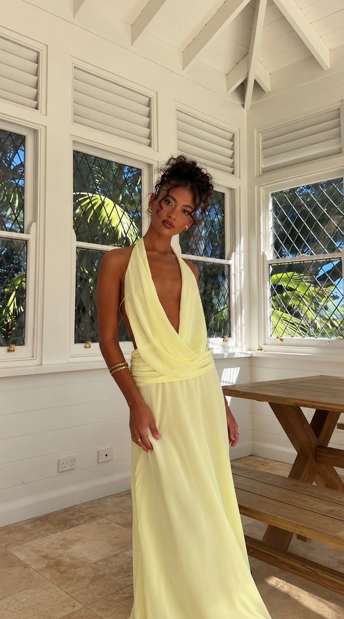 Elysia Chiffon maxi dress in Lemon