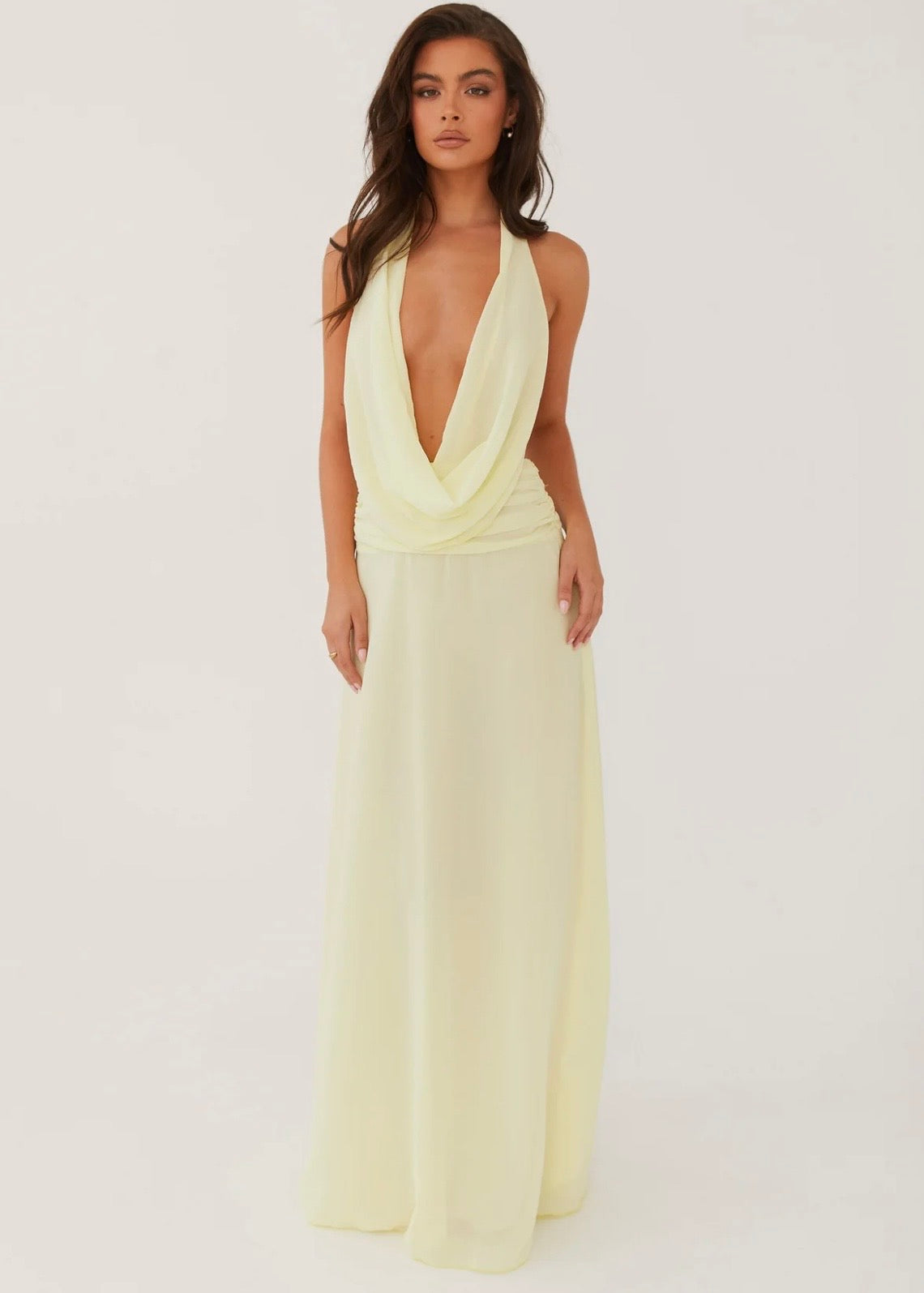 Elysia Chiffon maxi dress in Lemon