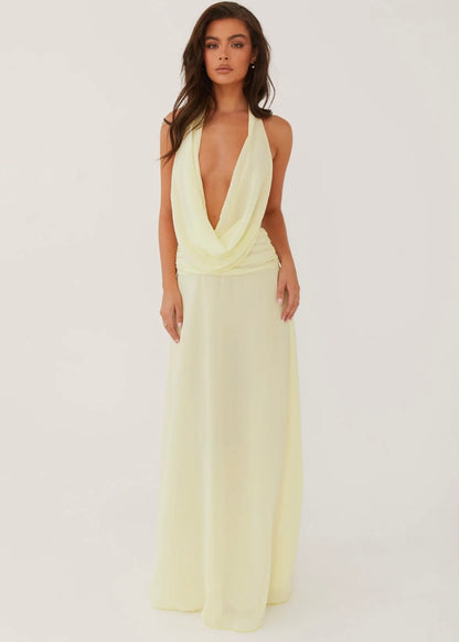 Elysia Chiffon maxi dress in Lemon