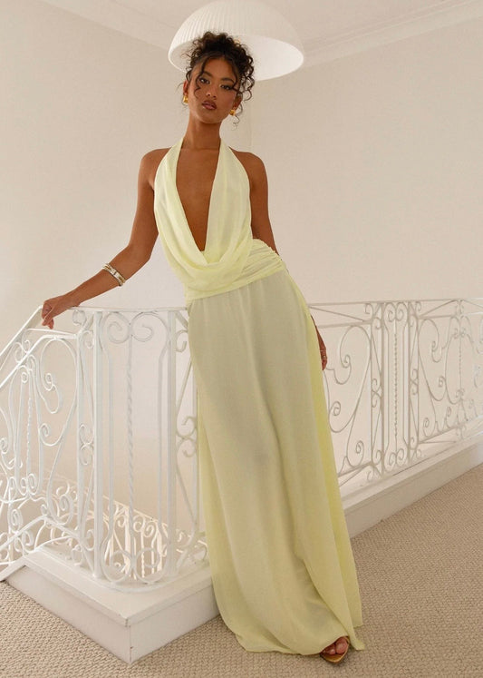 Elysia Chiffon maxi dress in Lemon