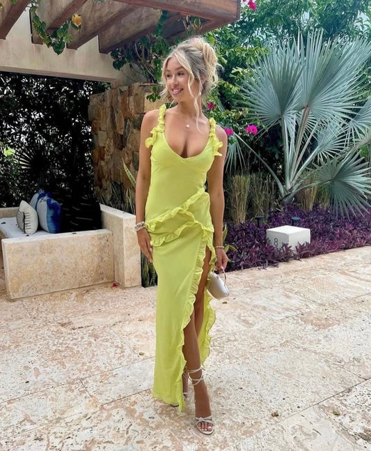 Pixie Lime Ruffle maxi dress