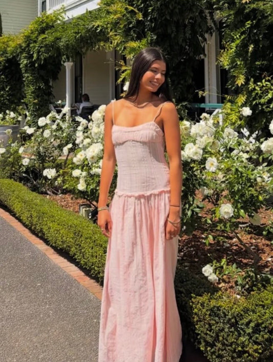 Jacinda Drop Waist maxi dress in Pink