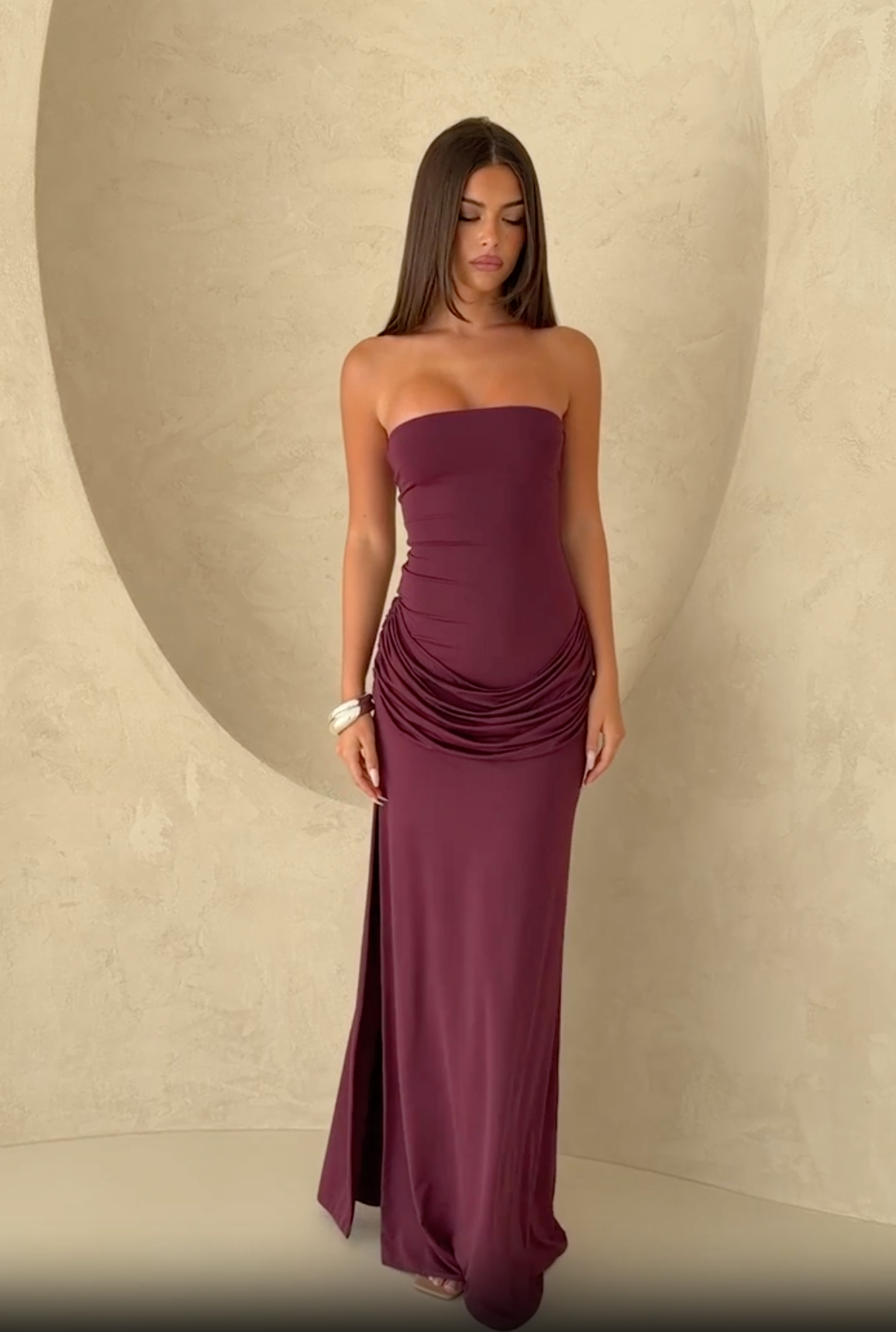 Make You Regret Strapless maxi dress in Mauve