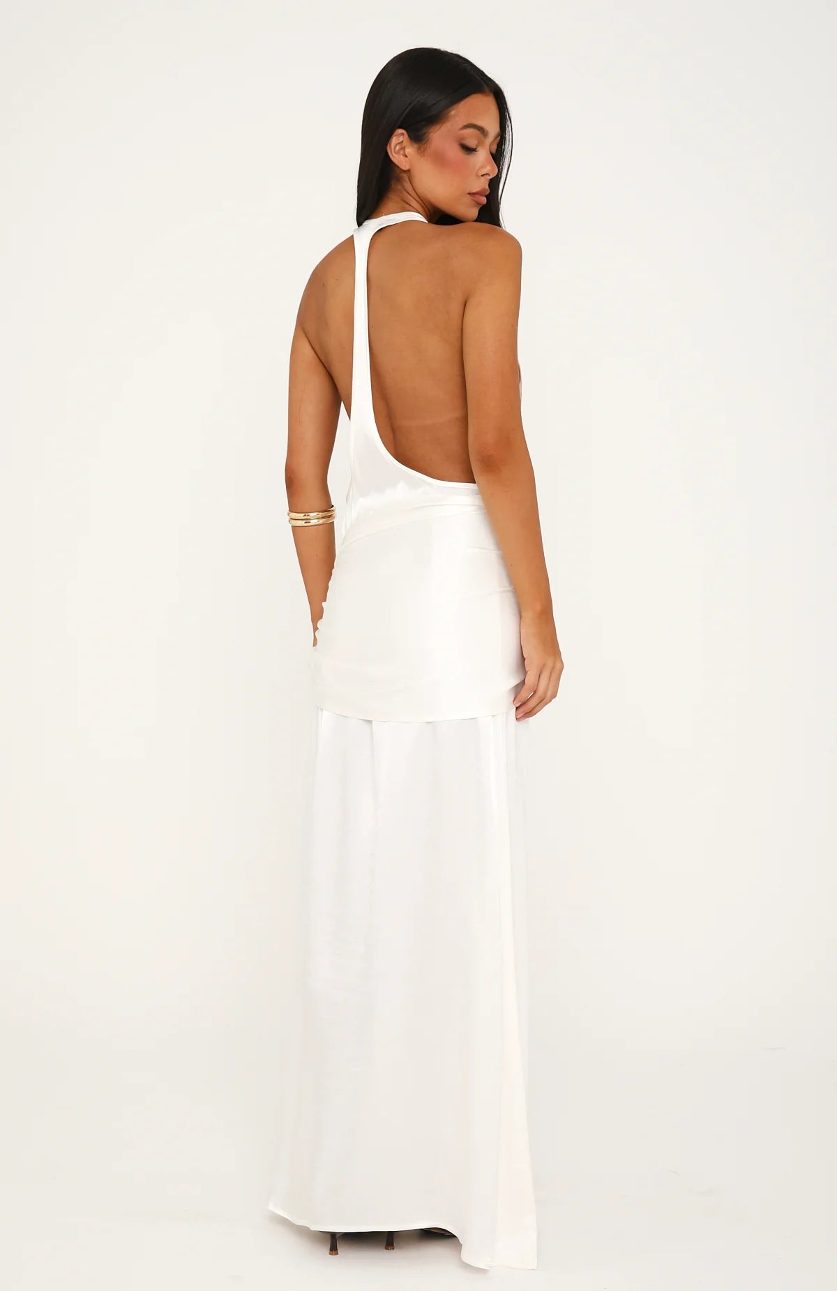 Modern Muse Satin Halter maxi dress in Pearl
